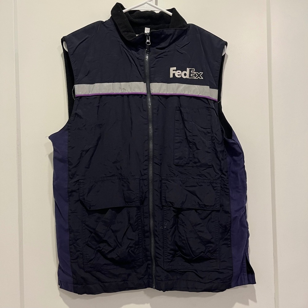 FedEx Stan Herman VF Imagewear Uniform Vest Navy Blue Reflective Mens Medium